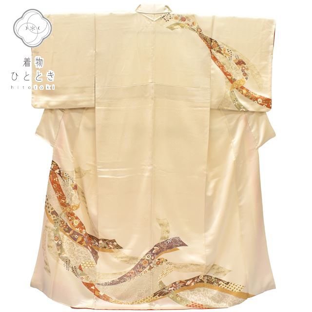Vintage Japanese Kimono | Houmongi Kimono | Cream Silk | Noshi Fan Pattern | Size M-L | Sustainable | rr2016b