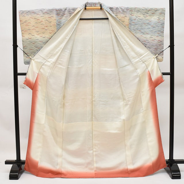 Vintage Japanese Kimono | Komon Kimono | Blue Purple Silk Crepe | Dew Grass Pattern | Tango Chirimen | Kyo Yuzen | Sustainable | rr2017b