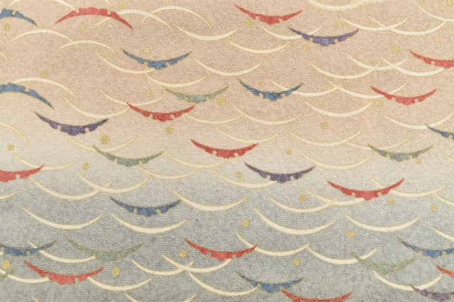 Vintage Japanese Kimono | Komon Kimono | Blue Purple Silk Crepe | Dew Grass Pattern | Tango Chirimen | Kyo Yuzen | Sustainable | rr2017b