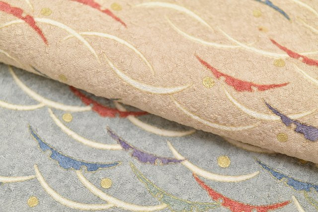 Vintage Japanese Kimono | Komon Kimono | Blue Purple Silk Crepe | Dew Grass Pattern | Tango Chirimen | Kyo Yuzen | Sustainable | rr2017b