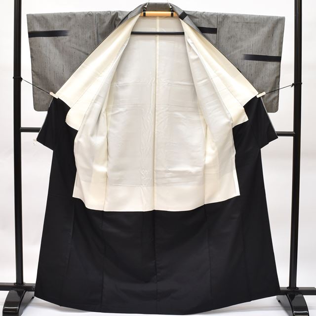 Vintage Japanese Kimono | Tate-fushi Tsumugi Kimono | Gray Silk | Stripe Pattern | Size M | Sustainable | rr2037b