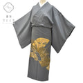 Vintage Japanese Kimono | Iro-Tomesode Kimono | Green Gray Silk Crepe | Fan Floral | Gold Foil | One Crest | Size M | Sustainable | rr2039b
