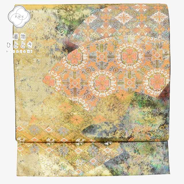 Vintage Japanese Obi | Fukuro Obi | Gold Silk | Fan Paper Floral | Hikihaku Weave | Formal | Excellent | Sustainable | rr2077b