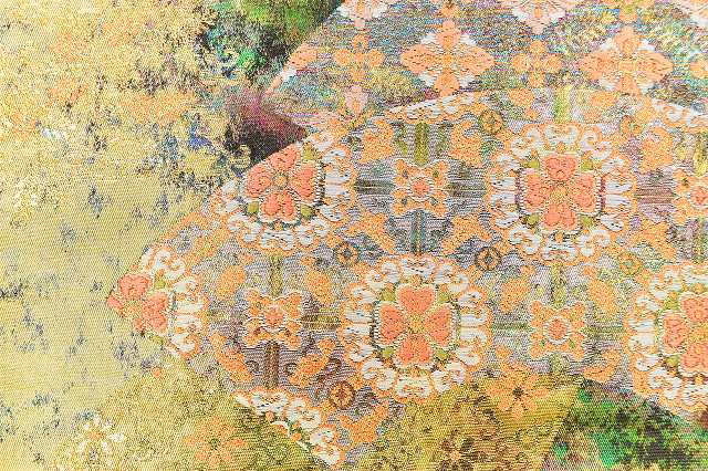Vintage Japanese Obi | Fukuro Obi | Gold Silk | Fan Paper Floral | Hikihaku Weave | Formal | Excellent | Sustainable | rr2077b