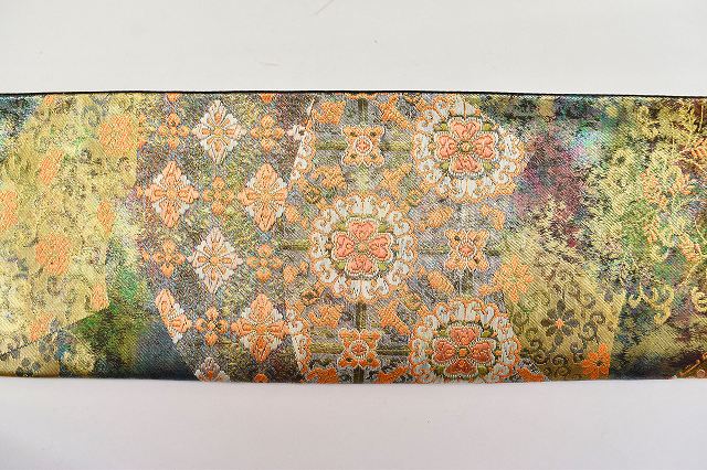 Vintage Japanese Obi | Fukuro Obi | Gold Silk | Fan Paper Floral | Hikihaku Weave | Formal | Excellent | Sustainable | rr2077b