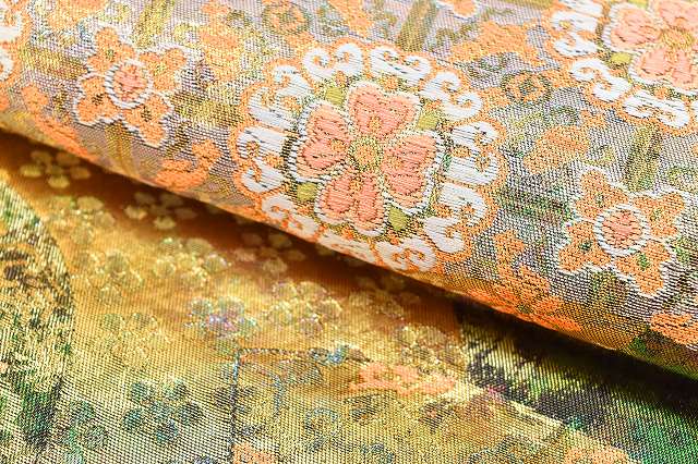 Vintage Japanese Obi | Fukuro Obi | Gold Silk | Fan Paper Floral | Hikihaku Weave | Formal | Excellent | Sustainable | rr2077b