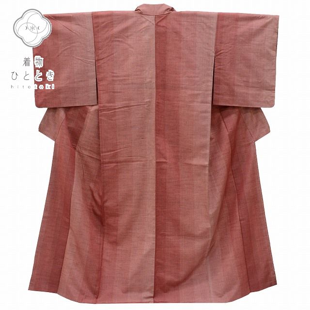 Vintage Japanese Kimono | Tsumugi Kimono | Red Pink Silk | Stripe Pattern | After-dyed | Size M-L | Sustainable | rr2085b