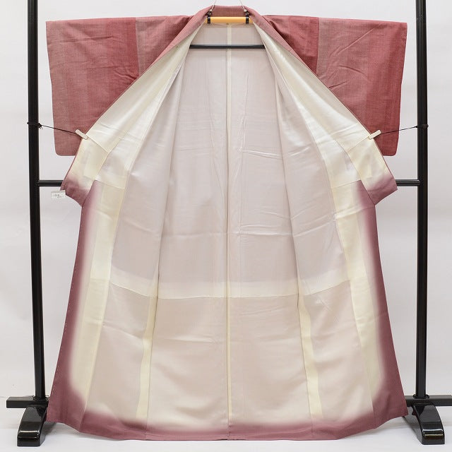 Vintage Japanese Kimono | Tsumugi Kimono | Red Pink Silk | Stripe Pattern | After-dyed | Size M-L | Sustainable | rr2085b