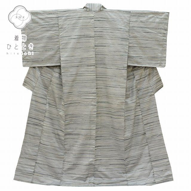 Vintage Japanese Kimono | Tsumugi Kimono | Gray Silk | Stripe Pattern | Size M | Sustainable | rr2087b