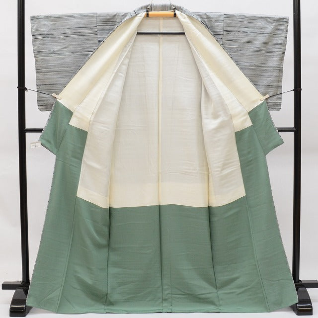 Vintage Japanese Kimono | Tsumugi Kimono | Gray Silk | Stripe Pattern | Size M | Sustainable | rr2087b