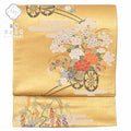 Vintage Japanese Obi | Fukuro Obi | Gold Silk | Flower Cart Pattern | Hikihaku Kara-ori | Formal | Sustainable | rr2096b