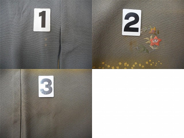 Vintage Japanese Kimono | Houmongi Kimono | Dark Gray Silk | Kasumi Floral Circle | One Crest | Size SS-L | Sustainable | rr2147b