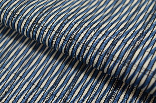 Vintage Japanese Kimono | Tsumugi Kimono | White Navy Silk | Stripe Lattice Pattern | Handwoven | Unused | Unlined | Sustainable | rr2201b
