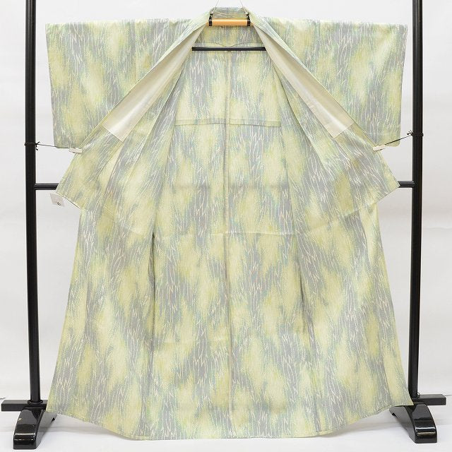 Vintage Japanese Kimono | Shiozawa Tsumugi Kimono | Green Silk | Cross Kasuri Pattern | Unlined | Size S-LL | Sustainable | rr2208b