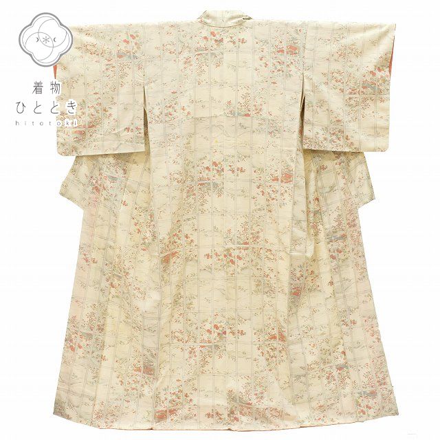 Vintage Japanese Kimono | Mawata Tsumugi Kimono | Cream White Silk | Landscape Pattern | Size M | Sustainable | rr2212b