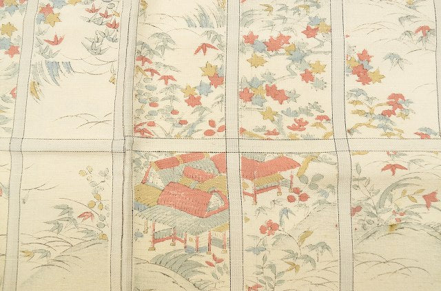 Vintage Japanese Kimono | Mawata Tsumugi Kimono | Cream White Silk | Landscape Pattern | Size M | Sustainable | rr2212b