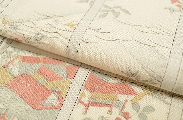 Vintage Japanese Kimono | Mawata Tsumugi Kimono | Cream White Silk | Landscape Pattern | Size M | Sustainable | rr2212b
