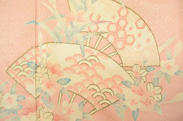 Vintage Japanese Kimono | Houmongi Kimono | Pink Silk | Fan Pattern | Size M | Sustainable | rr2215b