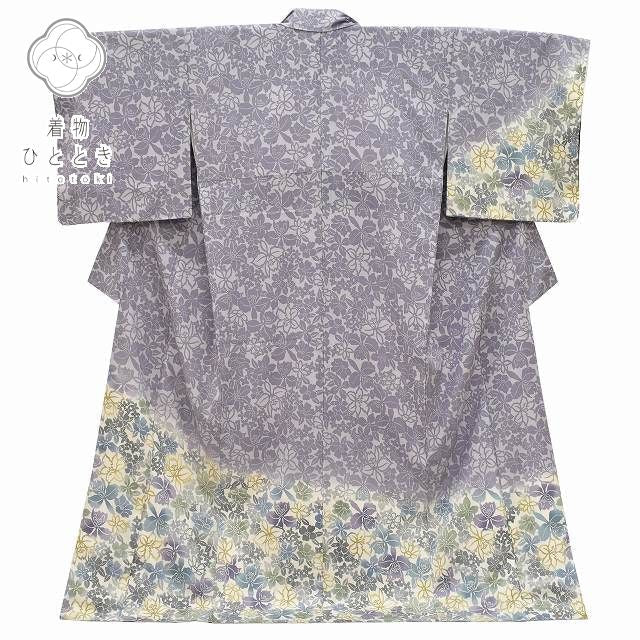 Vintage Japanese Kimono | Tsumugi Kimono | Purple Silk | Floral Stencil Pattern | Dry-cleaned | Tall Size LL | Sustainable | rrc1962a22