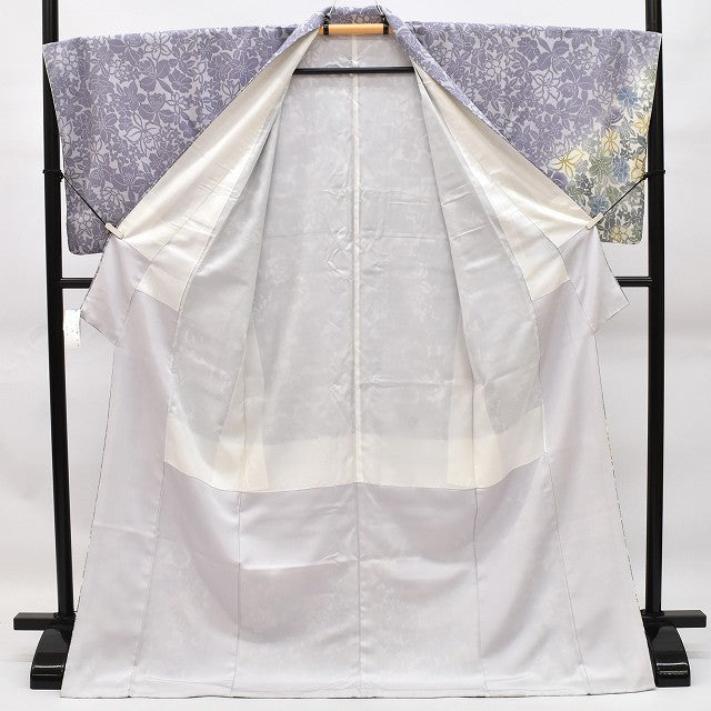 Vintage Japanese Kimono | Tsumugi Kimono | Purple Silk | Floral Stencil Pattern | Dry-cleaned | Tall Size LL | Sustainable | rrc1962a22