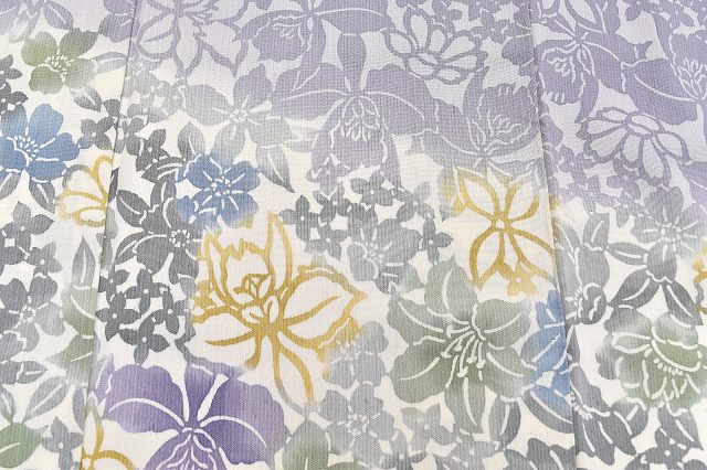 Vintage Japanese Kimono | Tsumugi Kimono | Purple Silk | Floral Stencil Pattern | Dry-cleaned | Tall Size LL | Sustainable | rrc1962a22