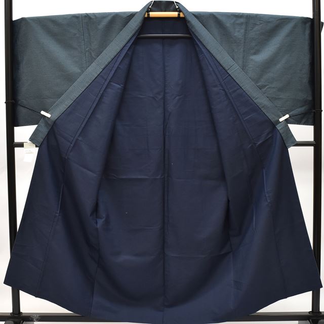 Vintage Japanese Kimono | Men's Kimono & Haori Ensemble | Oshima Tsumugi Silk | Navy Yokogasuri | Dry-cleaned | Sustainable | rrc1997a44