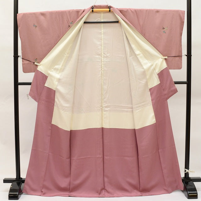 Vintage Japanese Kimono | Komon | Pink Purple Silk Crepe | Autumn Botanical | Size M | Sustainable | ss0017b