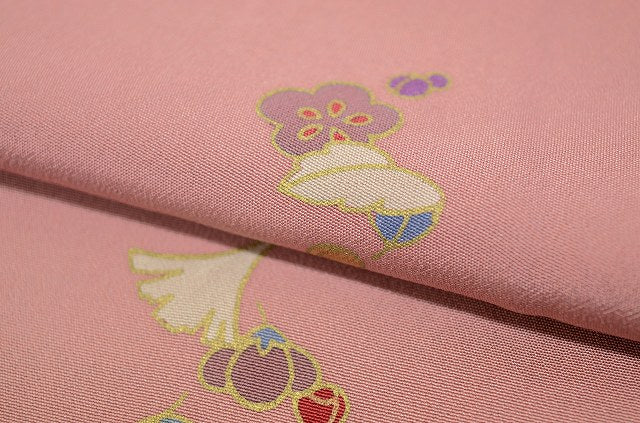 Vintage Japanese Kimono | Komon | Pink Purple Silk Crepe | Autumn Botanical | Size M | Sustainable | ss0017b