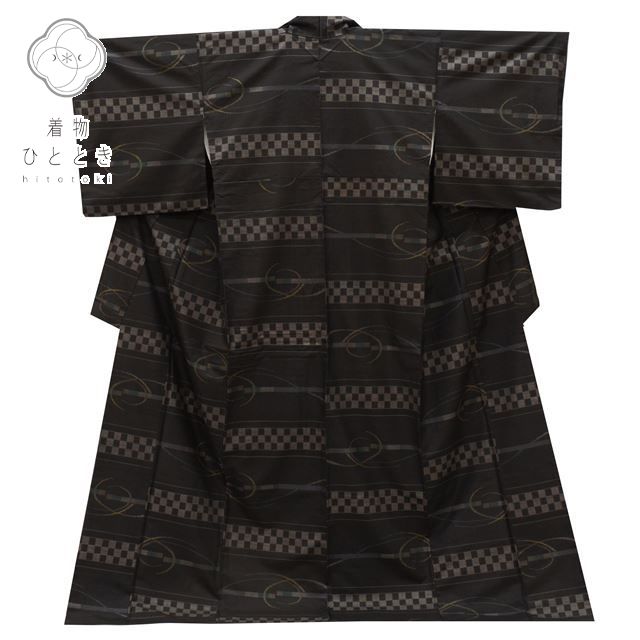 Vintage Japanese Kimono | Oshima Tsumugi | Dark Brown Silk | Checkerboard | Mud-dyed | 7-thread | Kata-su | Size L | Sustainable | ss0048b