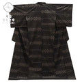 Vintage Japanese Kimono | Oshima Tsumugi | Dark Brown Silk | Checkerboard | Mud-dyed | 7-thread | Kata-su | Size L | Sustainable | ss0048b