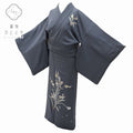 Vintage Japanese Kimono | Tsukesage | Gray Purple Silk Crepe | Color Pattern | Silver Foil | Size L | Sustainable | ss0124b