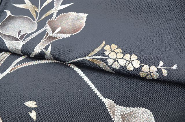 Vintage Japanese Kimono | Tsukesage | Gray Purple Silk Crepe | Color Pattern | Silver Foil | Size L | Sustainable | ss0124b