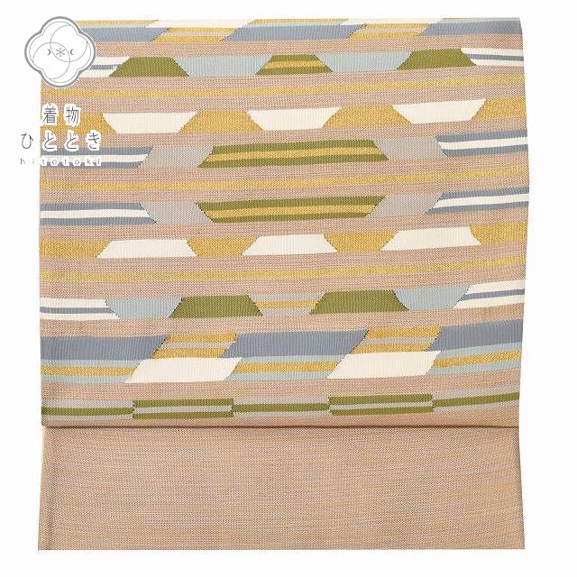 Vintage Japanese Obi | Fukuro Obi | Beige Silk | Stripe Pattern | Gold Thread | Otaiko | Sustainable | ss0181b