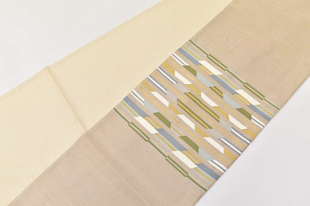 Vintage Japanese Obi | Fukuro Obi | Beige Silk | Stripe Pattern | Gold Thread | Otaiko | Sustainable | ss0181b