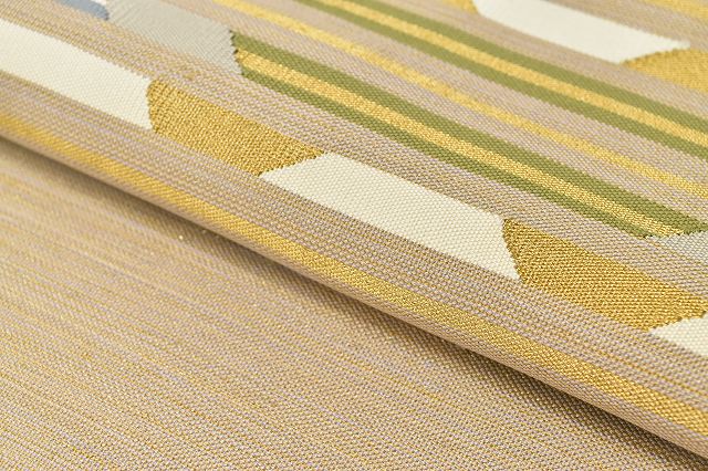 Vintage Japanese Obi | Fukuro Obi | Beige Silk | Stripe Pattern | Gold Thread | Otaiko | Sustainable | ss0181b