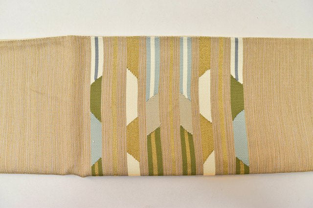 Vintage Japanese Obi | Fukuro Obi | Beige Silk | Stripe Pattern | Gold Thread | Otaiko | Sustainable | ss0181b