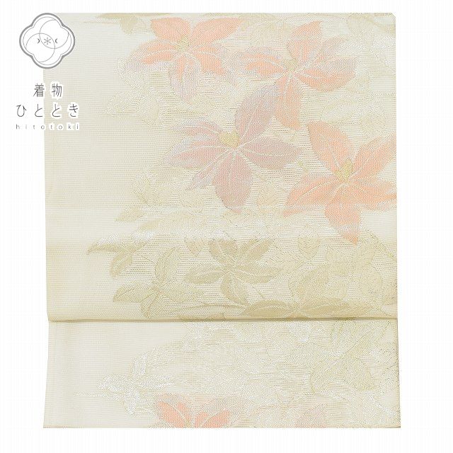 Vintage Japanese Obi | Summer Kyo-bukuro Obi | White Synthetic Ro | Floral | Six-width | Sustainable | ss0222b
