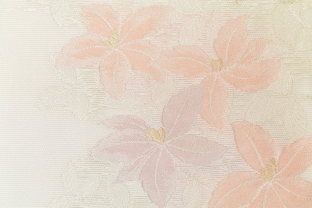 Vintage Japanese Obi | Summer Kyo-bukuro Obi | White Synthetic Ro | Floral | Six-width | Sustainable | ss0222b