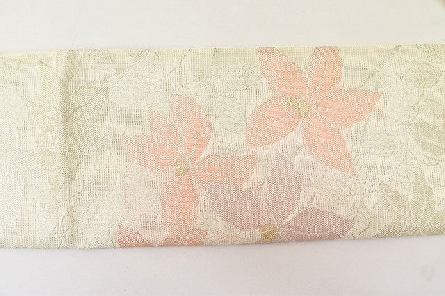 Vintage Japanese Obi | Summer Kyo-bukuro Obi | White Synthetic Ro | Floral | Six-width | Sustainable | ss0222b