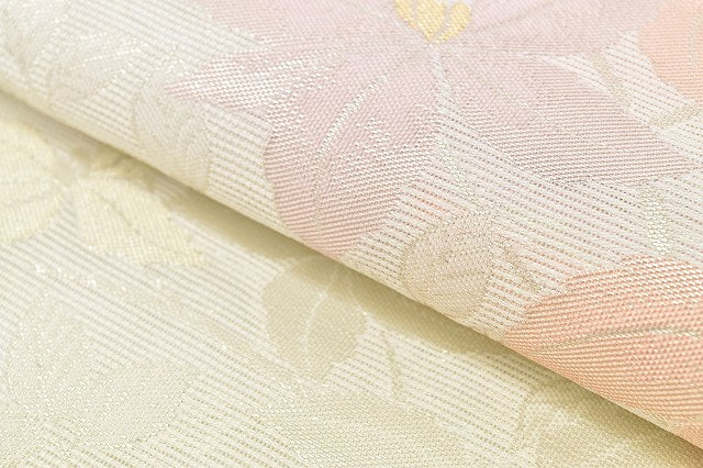Vintage Japanese Obi | Summer Kyo-bukuro Obi | White Synthetic Ro | Floral | Six-width | Sustainable | ss0222b