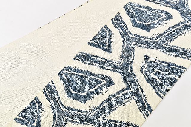 Vintage Japanese Obi | Nagoya Obi | White Silk Tsumugi | Geometric | Eight-sun | Six-width | Sustainable | ss0227b