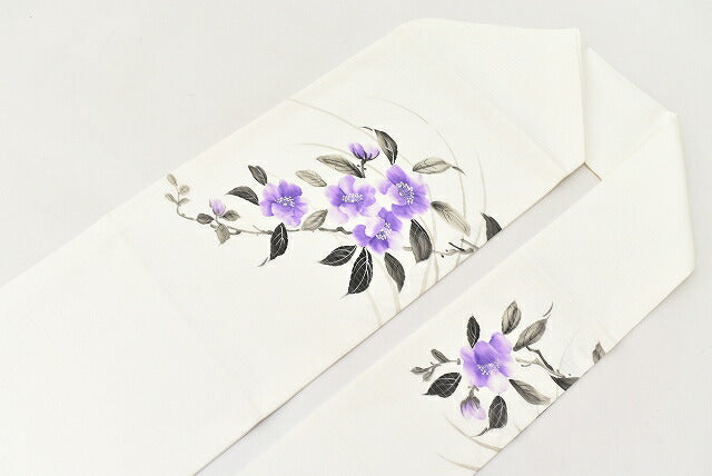 Vintage Japanese Obi | Summer Nagoya Obi | White Synthetic Ro | Floral | Nine-sun | Otaiko | Sustainable | ss0242b