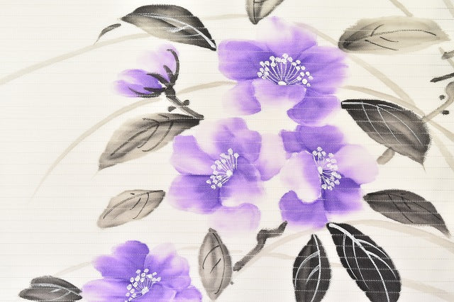 Vintage Japanese Obi | Summer Nagoya Obi | White Synthetic Ro | Floral | Nine-sun | Otaiko | Sustainable | ss0242b
