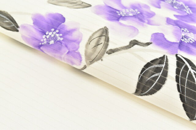 Vintage Japanese Obi | Summer Nagoya Obi | White Synthetic Ro | Floral | Nine-sun | Otaiko | Sustainable | ss0242b