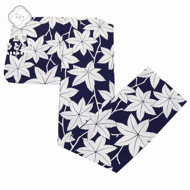 Vintage Japanese Yukata | Women's Yukata | Navy Cotton | Maple Pattern | Retro | Petite Size S | Sustainable | ss0311b