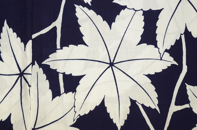 Vintage Japanese Yukata | Women's Yukata | Navy Cotton | Maple Pattern | Retro | Petite Size S | Sustainable | ss0311b