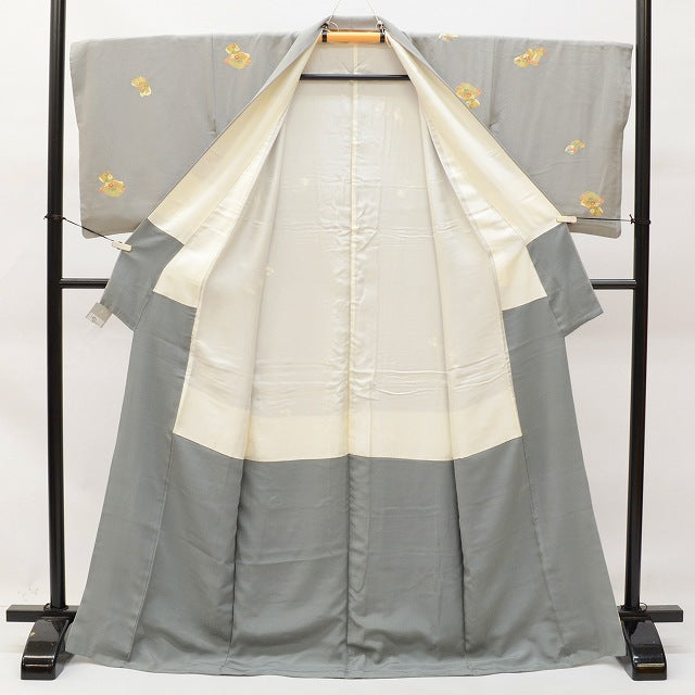 Vintage Japanese Kimono | Komon | Gray Silk Crepe | Dare-ga-sode Kimono Sleeve Pattern | Size L | Sustainable | ss0333b