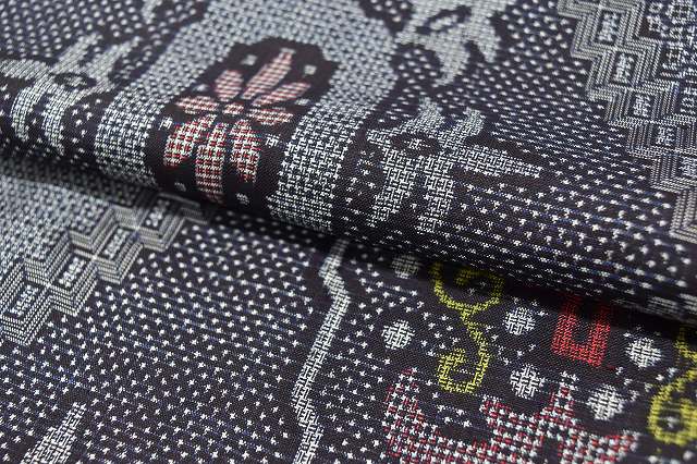 Vintage Japanese Kimono | Murayama Oshima Tsumugi | Gray Silk | Diamond Floral | Unused | Size M | Sustainable | ss0407b