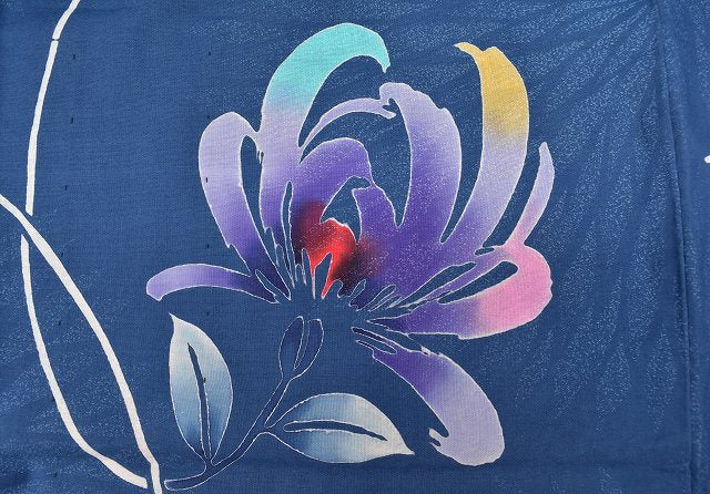 Vintage Japanese Yukata | Women's Yukata | Navy Cotton | Floral | Size M | Sustainable | ss0432b