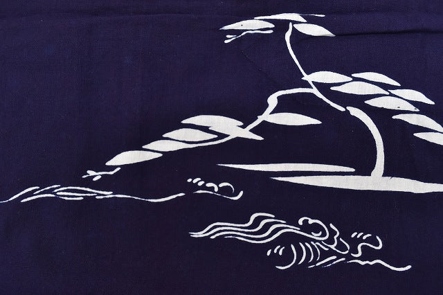 Vintage Japanese Yukata | Women's Yukata | Navy Cotton | Wave Pine Pattern | Retro Indigo | Petite Size SS | Sustainable | ss0435b